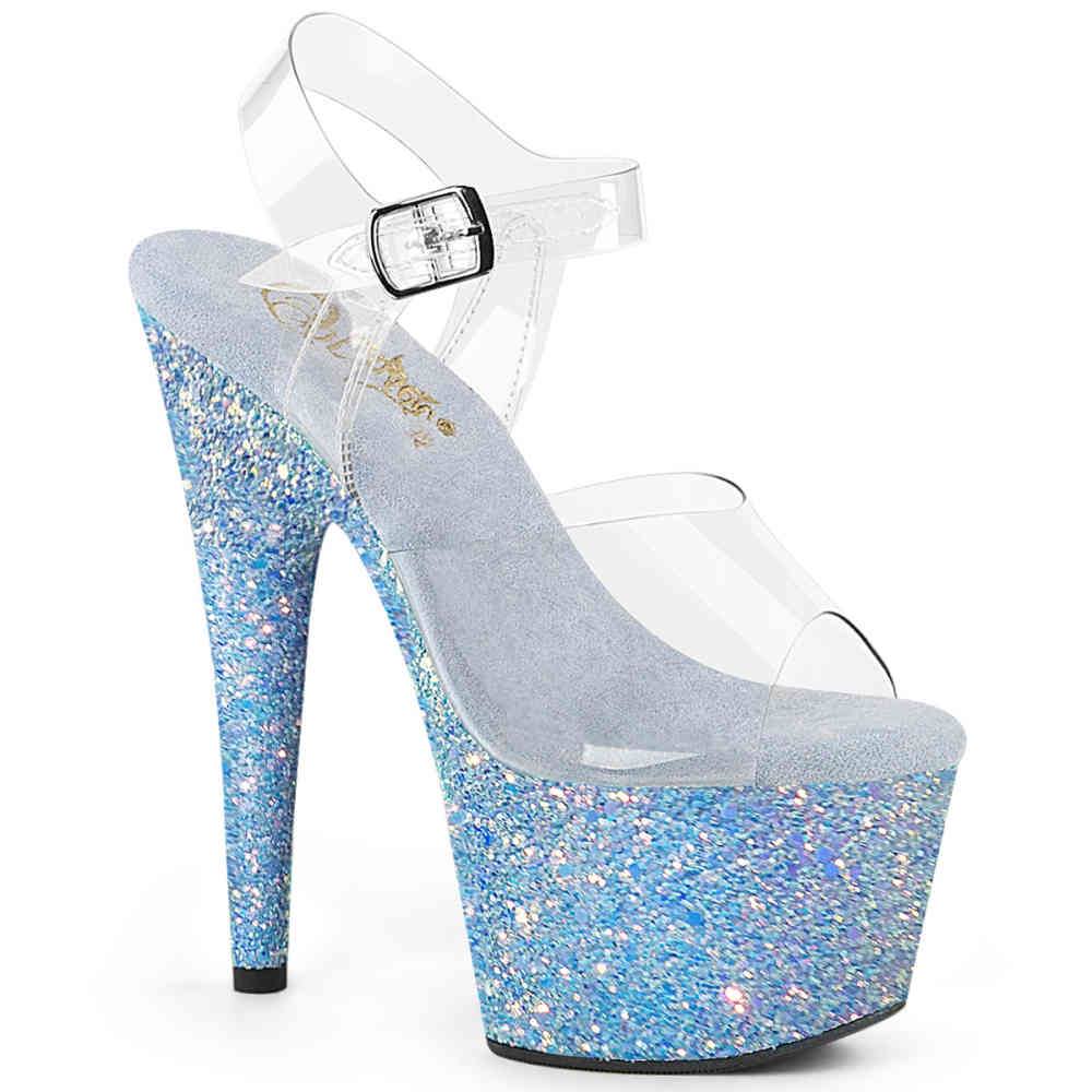 Pleaser - ADORE708LG Sandale à bride à la cheville, Pole dance chaussures - Bleu/Transparent Product image
